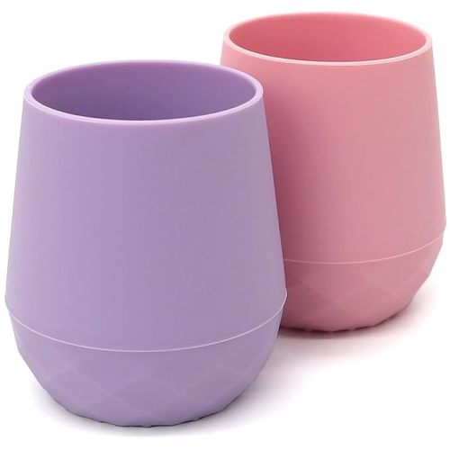 Silicone Training Cups for Babies 4 Months+ | 2 pack Tiny Transition Cup for Baby Girl Gift, Baby Water Cup for 6-12 Months, Toddler Open Cups 2oz, Baby Essentials for BLW (Lilac Blush)