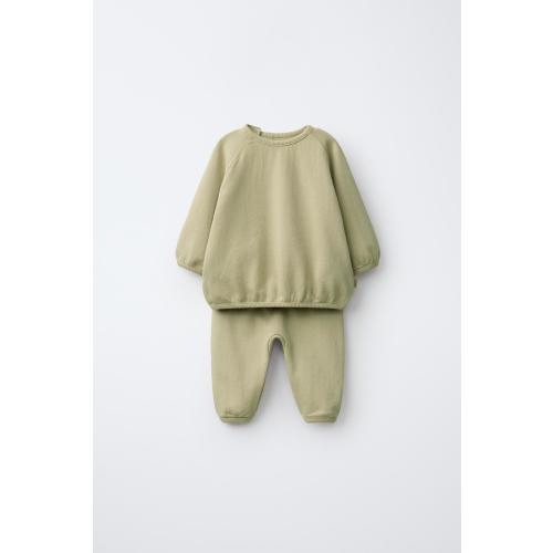 SOLID BALLOON SWEATSHIRT AND PANTS SET - olive green | ZARA United States