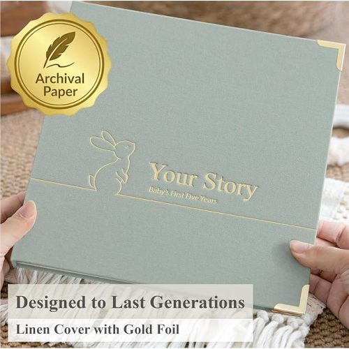 Baby Book Keepsake Boy or Girl Timeless Baby Memory Book First 5 Years for Baby Shower Gender Neutral Baby Scrapbook New Mom Gift Baby Journal from Birth to Age 5 Milestone Book Sage Green