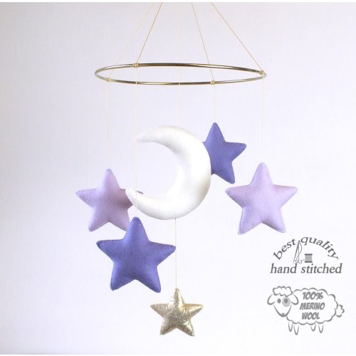 Baby Mobile, White Purple Lavender Gold Baby Mobile, Baby Crib Mobile, Stars Baby Mobile,  Nursery Decor, Gift Packaging