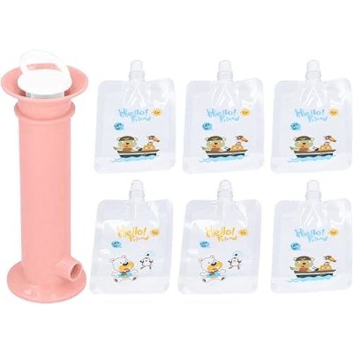 Squeeze Station, Reusable Pouch Filling Station with 6 Pouches for Infant, Babies and Toddlers, Portable Fruit Food Maker for Homemade Baby Food, Semi Solid Food ()