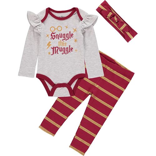 Harry Potter Baby Girls Clothing 3-Piece Set with Bodysuit, Leggings, and Headband Gifts for Baby Girls