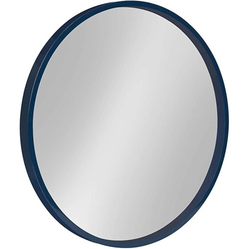 Kate and Laurel Travis Round Wood Wall Mirror, 21.6" Diameter, Navy Blue, Modern Wall Décor Accent