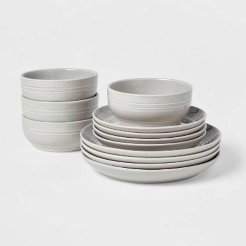 12pc Stoneware Westfield Dinnerware Set Gray - Threshold™: Solid Dish Set, Microwave & Dishwasher Safe, Service for 4