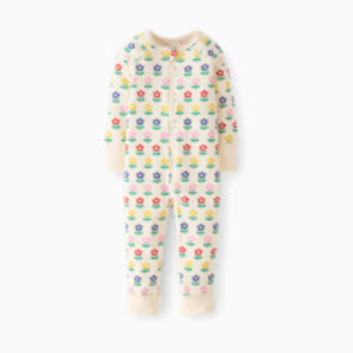Hanna Andersson Baby 2-Way Zip Sleeper in HannaSoft Stretch - Multicolored Flowers On Ecru, 6-12 M