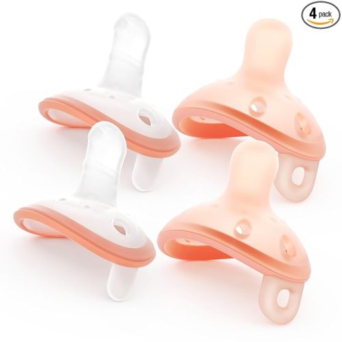 Garkoko 4-Pack Baby Pacifiers 0-6 Months, Breast-Like & Thumb Shape Soft Silicone Newborn Pacifier, Breathable & Easy to Clean, Mimics Breast Feel to Prevent Nipple Confusion, BPA-Free
