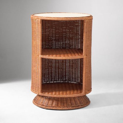 Billie Rattan Storage Side Table - Walnut