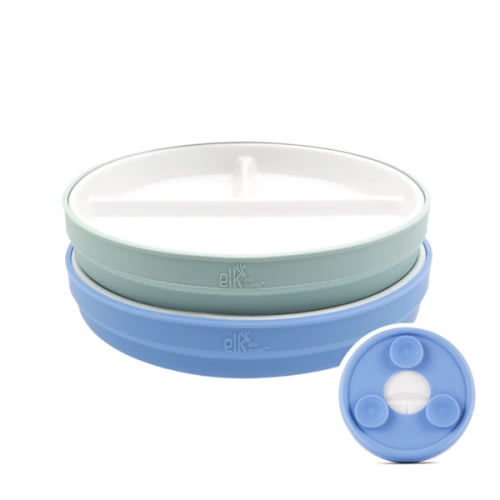 6.7"/16cm Porcelain White Divided Plates with Silicone Suction Sleeves