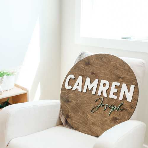 Round Name Sign Wood — Personalized Custom Nursery Baby Name Wall Art, Baby Shower Gift, 12-30 Inch, Ships in 5 Days