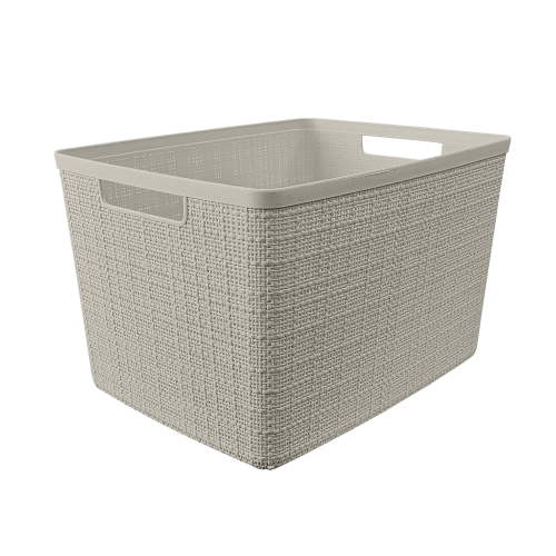 Curver Jute Large Beige Plastic Decorative Storage Basket, 14 in x 11 in x 9 in
