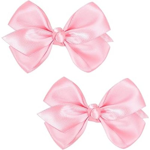 Set of 2 Delicate 3-Inch Satin Bow Hair Clips for Little Girls - Elegant Pink Hue