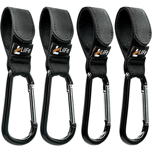 4 Pcs Baby Stroller Hooks for Hanging | Multipurpose Stroller Straps with Durable and Stylish Stroller Clips for Diaper Bags | The Perfect Mummy Hook for Stroller, Walker and Shopping (Black)