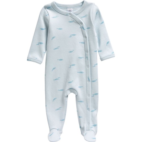 Baby Print Cotton Footie, 3M, Blue Drift Whale Friends