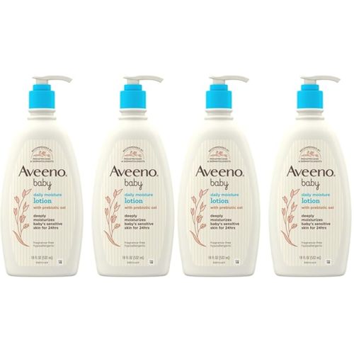 Aveeno Baby Daily Moisture Body Lotion for Sensitive Skin, Hypoallergenic Moisturizing Baby Lotion with Nourishing Oat to Deeply Moisturize Baby's Skin, Fragrance-Free, 18 fl. oz, 2 Pack