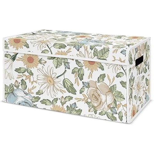 Sweet Jojo Designs Vintage Floral Blue Yellow Girl Small Fabric Toy Bin Storage Box Chest For Baby Nursery Kid Room Slate Green Gold Orange Taupe Beige Shabby Chic Rose Flower Boho Bohemian Farmhouse