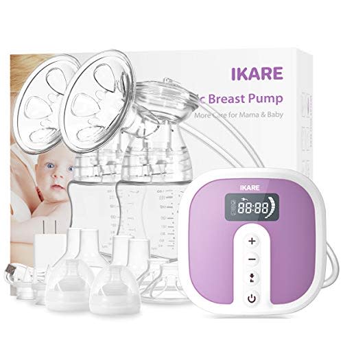 IKARE Double Breast Pumps Hospital Grade, Electric Portable Ultra Quiet Rechargeable Milk Pump with Comfortable 45 Strong Suction Levels, Perfect Breastfeeding Pump for Moms on The go