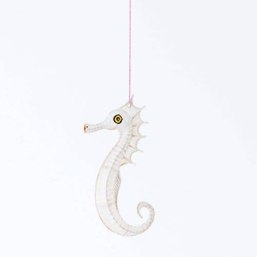 Bamboo & Silk White Seahorse Lantern , Small