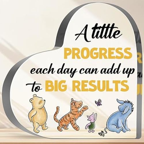 Winnie Inspirational Motivational Gifts A Little Progress Each Day Can Add Up To Big Results Decor Winnie Decorative Sign Acrylic Sign for Friend Coworker Office School Desk Shelf