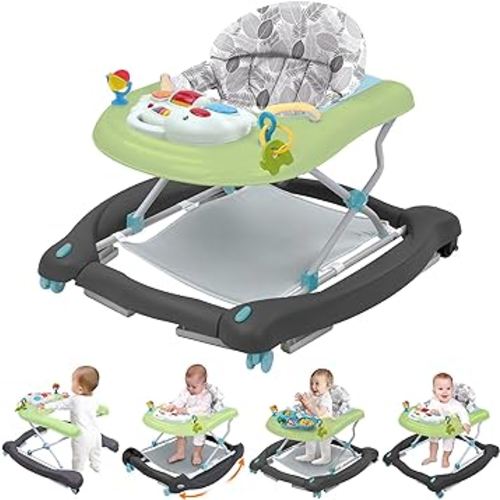 Foldable Baby 5-in-1 Activity Walker - Rocker, Activity Center, Bouncer, Seat Walker, Push Walker - Adjustable Speed Rear Wheels and Height Toys Ages 6-18 Months… (Green)