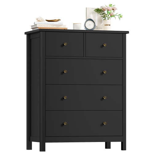 Homfa Dresser of 5 Drawers, Dresser Chest with Easy Pull Handle for Bedroom, Living Room, Black