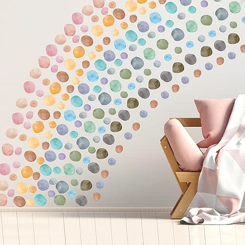 Epakh 296 Pcs Polka Dots Wall Decal Boho Rainbow Kids Playroom Wall Decor Gifts, Colorful Nursery Room Bedroom Classroom Watercolor Decal Art, Peel and Stick Modern Decor Sticker(Fresh Colors)