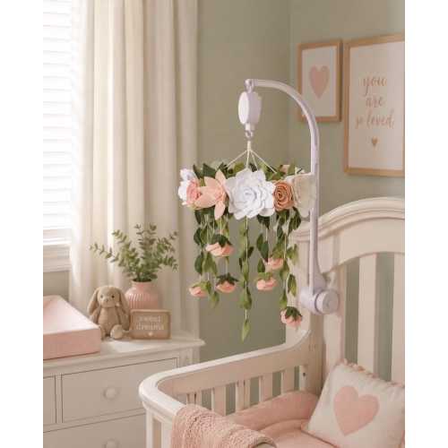 Floral Baby Mobile, Felt Blush wildflowers, Nursery Decor