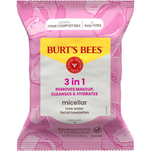 Burt's Bees Micellar Facial Towelettes With Rose Water, 30 ct. Package