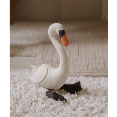 Premium Linen Heirloom Stuffed Animal Swan - Baby Shower Gift - Hand Embroidered Neutral Unisex Timeless Bird Teddy - Nursery Decor Kids