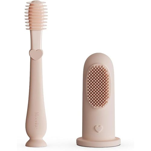 Moonkie Baby Finger Toothbrush Tongue Oral Cleaner Kit for 3 Months +, 2 Pcs (Blush)