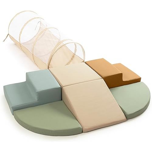 ZICOTO Fun Climbing Toy Set for Toddlers Aged 1-3 - Incl. Crawl Through Tunnel & PU-Leather Climbing Blocks for Unlimited Indoor Fun - Perfect Foam Play Gym for Baby/Kids to Safely Learn New Skills