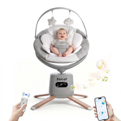 Zoicay Baby Swing, Infant Swing with 8 Motions & 8 Speeds, 360° Rotating Seat, Bluetooth Music & 6 Preset Melodies, APP Remote Control, Gray