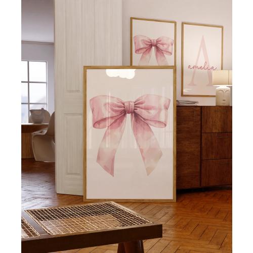 Pink Bow Watercolor Print: Girly Coquette Nursery Art 151