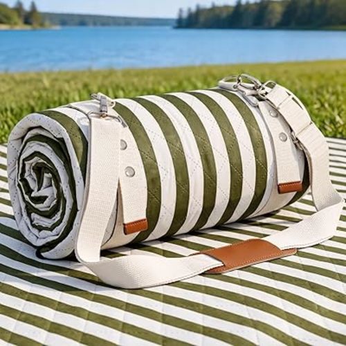 G GOOD GAIN Waterproof Picnic Blanket Outdoor 79"x79", Machine Wash, Green