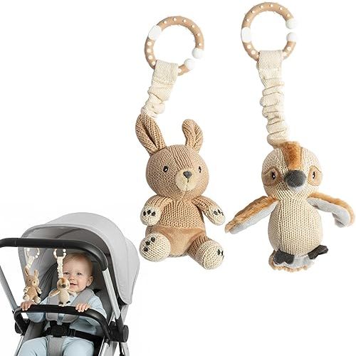 Stroller Toys 2-Pack Cotton Knit Car Seat | Kangaroo&Kookaburra | Rattle Clip · 100% cotton knit · Soft jingle rattle · BPA-free clip attachment · Fits pram play gym