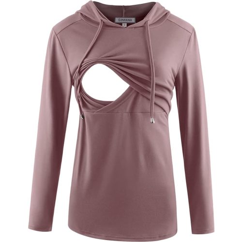 GINKANA Women's Nursing Hoodie Sweatshirt Long Sleeves Breastfeeding Maternity Tops Casual Clothes