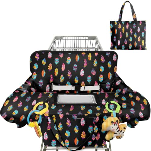 Shopping Cart Cover for Baby 2-in-1 High Chair Cover with Safety Harness Multifunctional Indian Colorful Feathers Cart Covers for Babies Soft Padded Grocery Cart Cover for Baby Boy Girl