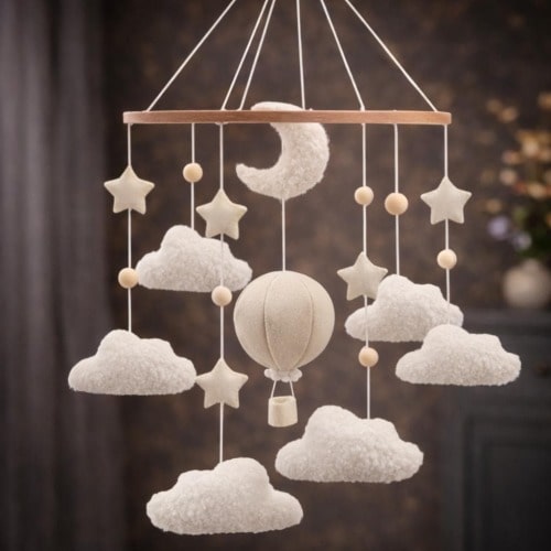 Neutral Hot Air Balloon Baby Mobile Moon Stars Nursery Decor