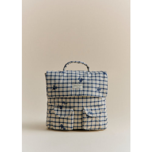 School Backpack - Floral Embroidery Check