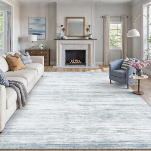 Bungalow Abstract Textured Area Rug - white and blue