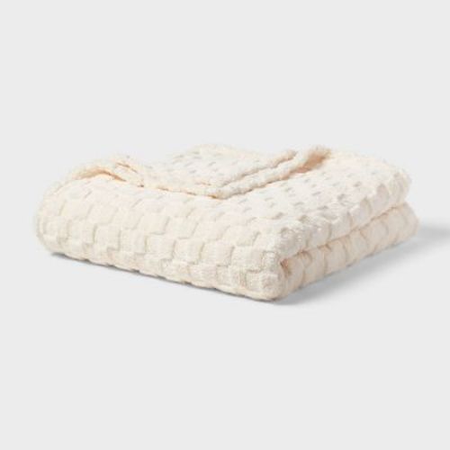 Checkered Jacquard Plush Blanket - Room Essentials™