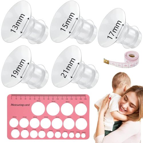 Silicone Flange Insert 13/15/17/19/21mm, Compatible with Medela, Momcozy S9/S10/S12 Wearable Hand Free Breast Pump Flange Insert, Reduce 24mm Shield/Flange Nipple Tunnel Down to Correct Size