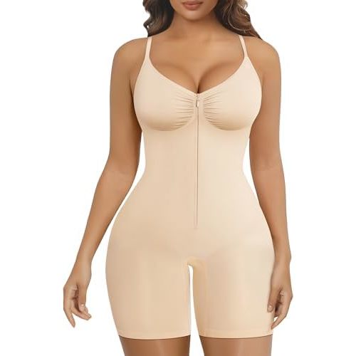 SHAPERX Women's Shapewear Bodysuit Tummy Control Seamless Zip-Up Body Shaper Waist Defining Silhouette