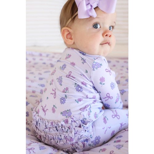Ribbon & Roses Ruffle Zipper Footie | Purple