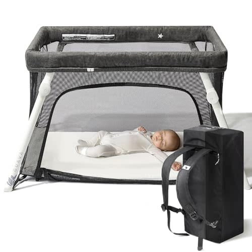 Guava Family Travel Crib includes Lightweight Backpack Design | Certified Baby Safe Portable Crib | Folding Play Yard, Comfy Mattress for Babies, Toddlers | Compact Baby Travel Bed