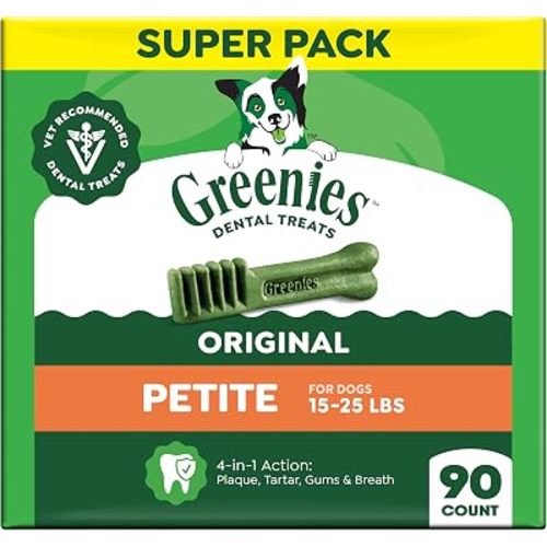 Greenies Petite Natural Dental Dog Treats, Original Flavor, 30 Count, 4pack