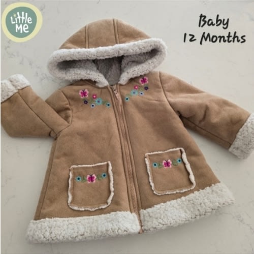Faux Suede Sherpa Lined Coat Baby Girl Size 12 Months