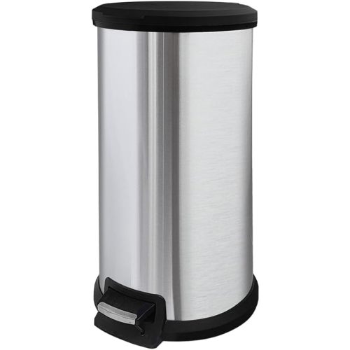 10 Gallon Stainless Steel Trash Can – Round Tall Design, Hands-Free Pedal, Liner-Free with Inner Ring Bag Holder, Rust-Proof for Kitchen, Office, or Bathroom (12.8" x 13.6" x 24")