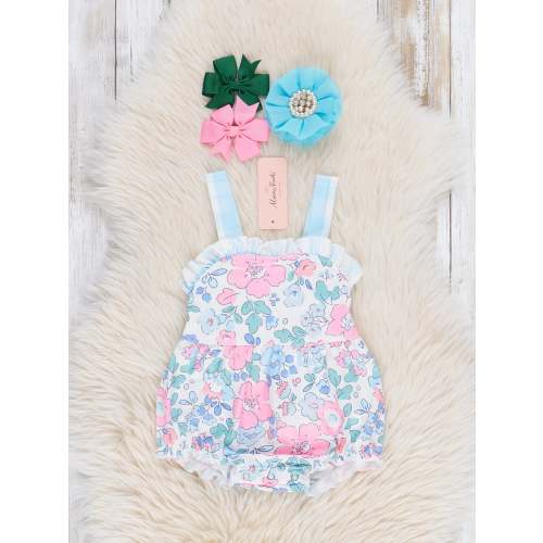 Pink & Blue Gingham Floral Ruffle Bubble