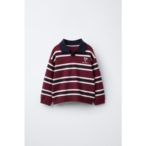 EMBROIDERED STRIPED KNIT POLO SHIRT - Navy blue | ZARA United States