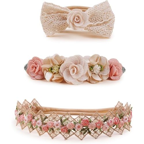 New Model Baby Girl Nylon Headbands Nylon Flower Elastic Hairbands 3pcs Hair Accessories Gift for Newborn Infant Toddlers (BF-Z38)